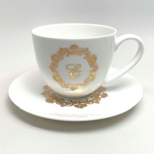 NWT GILITZER 24k GOLD "E" MONOGRAMMED COFFEE CUPPUCHINO TEA CUP 11oz